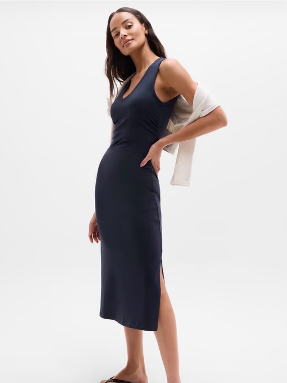 NWT Athleta Essential V-Neck Midi Dress in Navy Blue - Size XXS